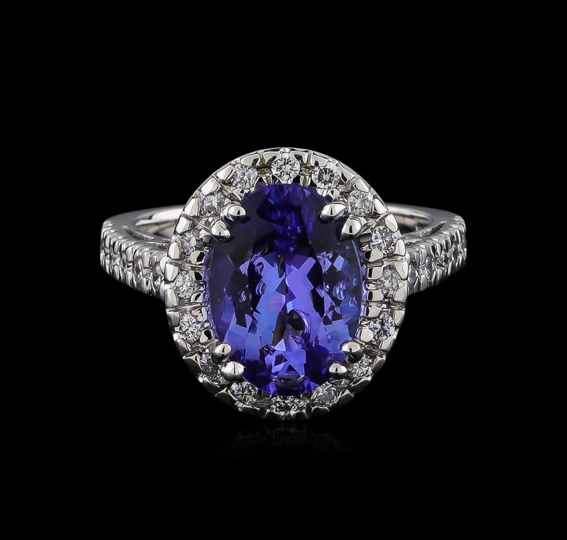 4.18 ctw Tanzanite and Diamond Ring - 14KT White Gold