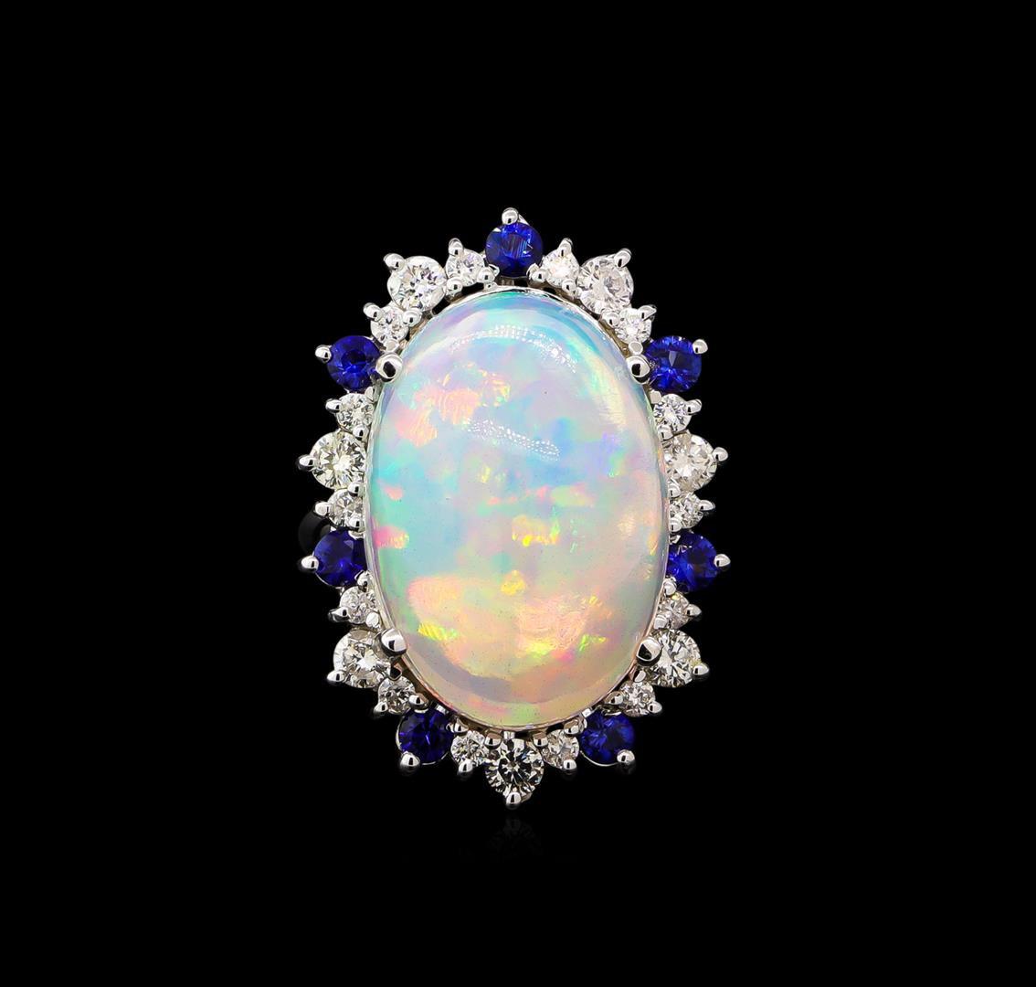 13.66 ctw Opal, Sapphire and Diamond Ring - 14KT White Gold