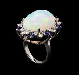 13.66 ctw Opal, Sapphire and Diamond Ring - 14KT White Gold