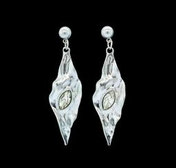 Fall Leaf Crystal Earrings - Rhodium Plated