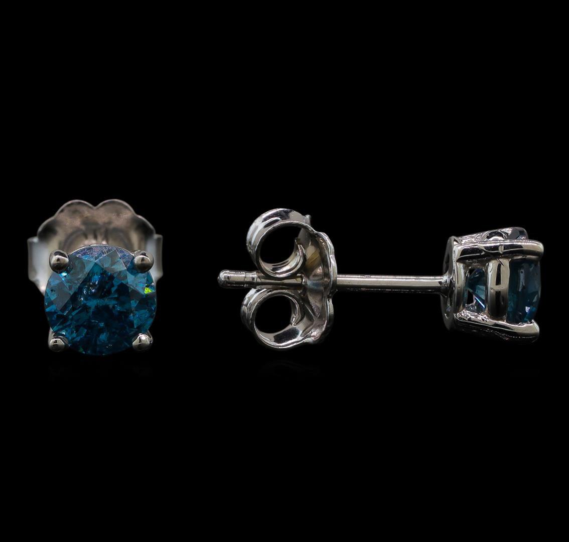 14KT White Gold 0.86 ctw Fancy Blue Diamond Stud Earrings