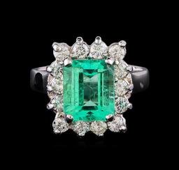 2.90 ctw Emerald and Diamond Ring - 14KT White Gold