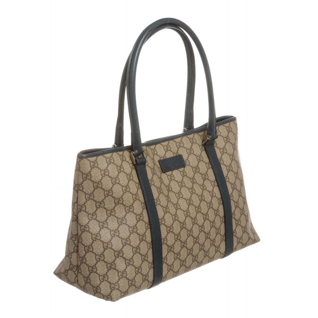 Gucci Beige Coated Canvas Monogram Turquoise Trim Tote Bag