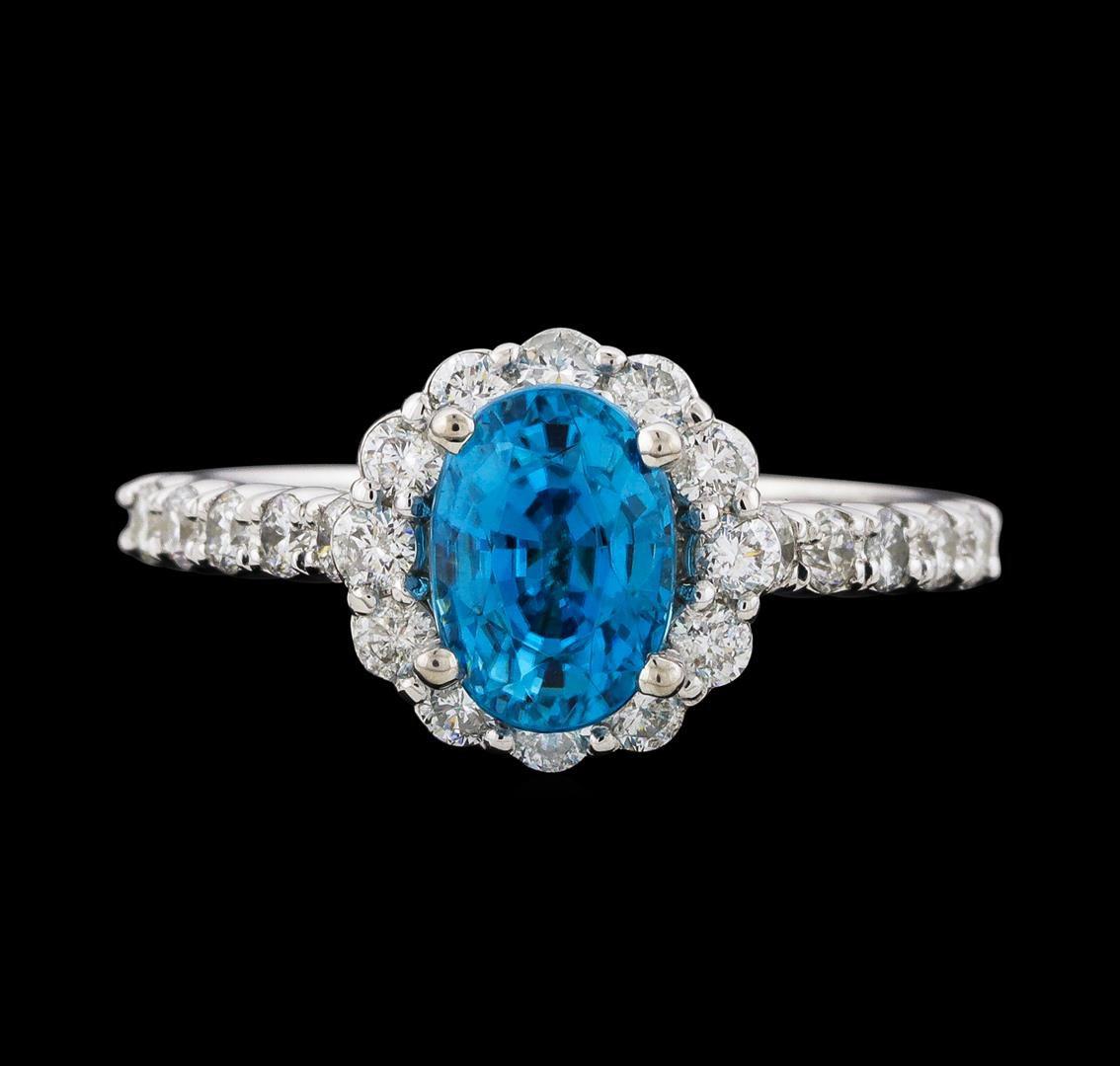 2.34 ctw Blue Zircon and Diamond Ring - 14KT White Gold