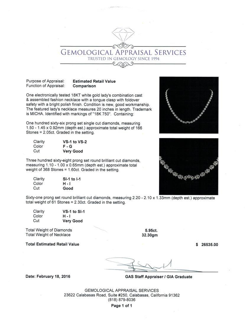 5.95 ctw Diamond Necklace - 18KT White Gold