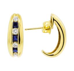 0.30 ctw Sapphire and Diamond Earrings - 18KT Yellow Gold