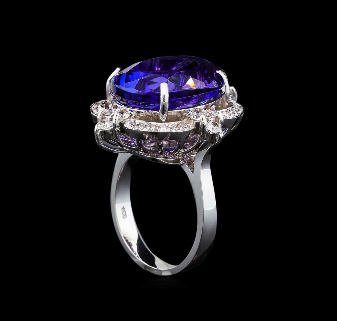 GIA Cert 16.34 ctw Tanzanite and Diamond Ring - 14KT White Gold