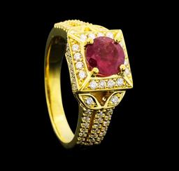 1.02 ctw Ruby And Diamond Ring - 18KT Yellow Gold