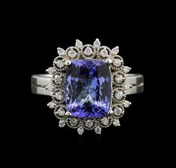 3.25 ctw Tanzanite and Diamond Ring - 14KT White Gold