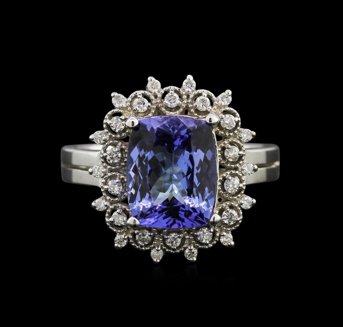 3.25 ctw Tanzanite and Diamond Ring - 14KT White Gold