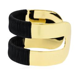 Double Metal Strand Leather Cuff Bracelet - Gold Plated