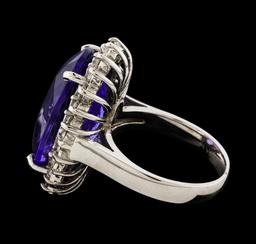 14.43 ctw Tanzanite and Diamond Ring - 14KT White Gold