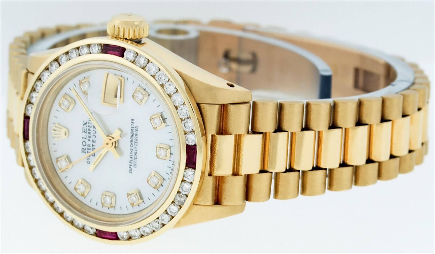 Rolex 18KT Gold President 1.00 ctw Diamond and Ruby Ladies Watch