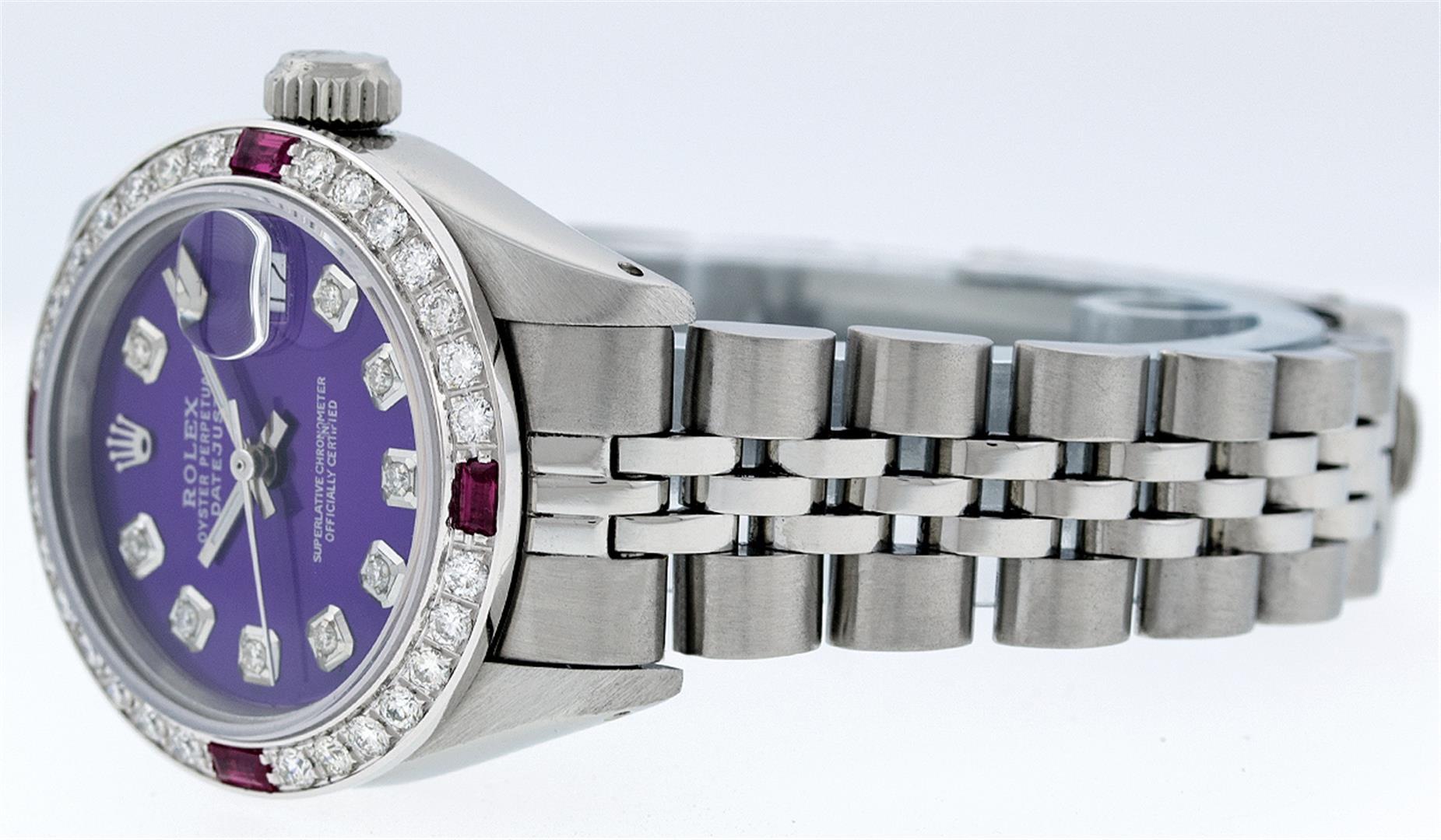 Rolex Stainless Steel Purple Diamond and Ruby DateJust Ladies Watch