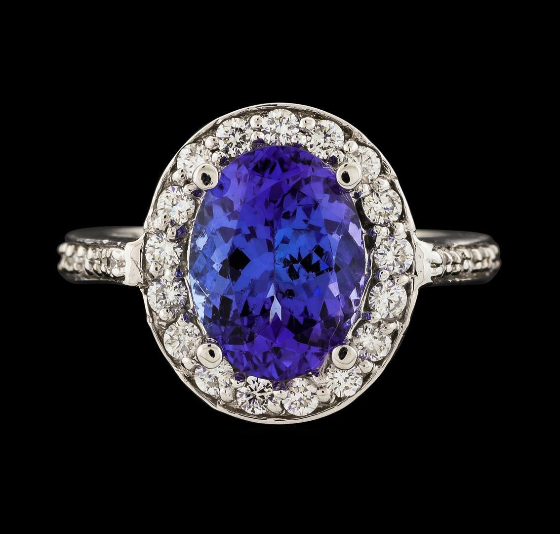 3.35 ctw Tanzanite and Diamond Ring - 14KT White Gold