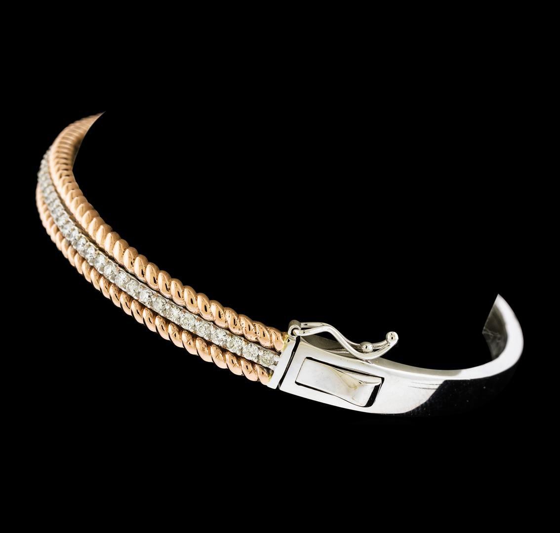 0.95 ctw Diamond Bangle Bracelet - 14KT Rose and White Gold