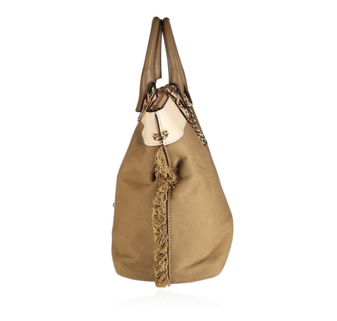 Chloe Baylee Khaki Canvas and Leather Crossbody Tote Bag