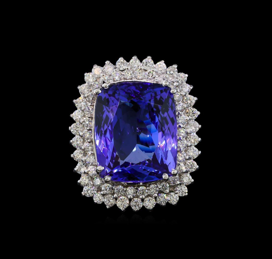 GIA Cert 22.59 ctw Tanzanite and Diamond Ring - 14KT White Gold