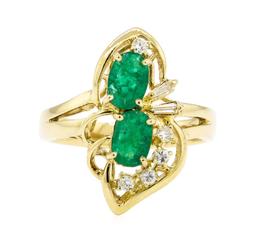 0.90 ctw Emerald And Diamond Ring - 14KT Yellow Gold