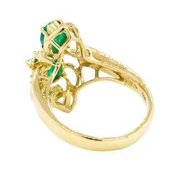 0.90 ctw Emerald And Diamond Ring - 14KT Yellow Gold