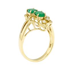 0.90 ctw Emerald And Diamond Ring - 14KT Yellow Gold