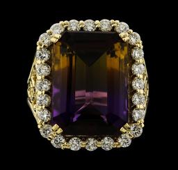 14.64 ctw Ametrine Quartz and Diamond Ring - 14KT Yellow Gold