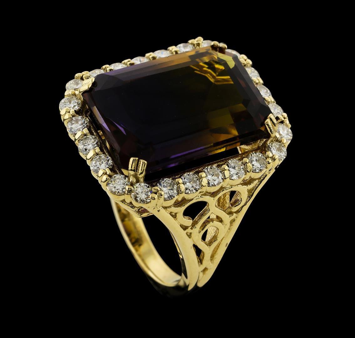 14.64 ctw Ametrine Quartz and Diamond Ring - 14KT Yellow Gold