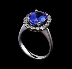 3.66 ctw Tanzanite and Diamond Ring - 14KT White Gold