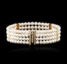 14KT Yellow Gold Pearl and Diamond Choker