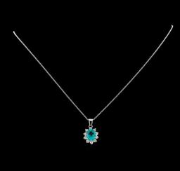 3.04 ctw Apatite and Diamond Pendant With Chain - 14KT White Gold