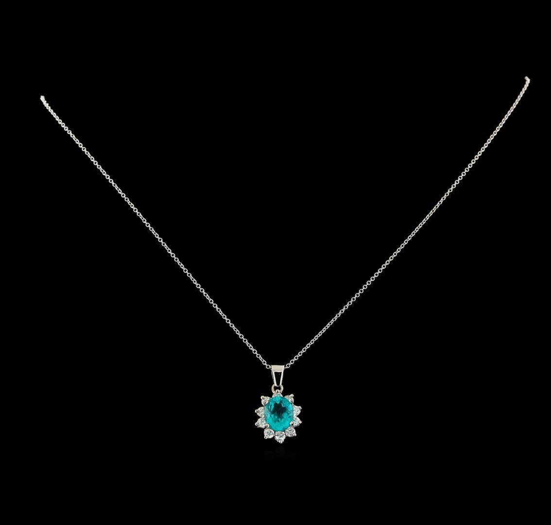 3.04 ctw Apatite and Diamond Pendant With Chain - 14KT White Gold