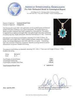 3.04 ctw Apatite and Diamond Pendant With Chain - 14KT White Gold