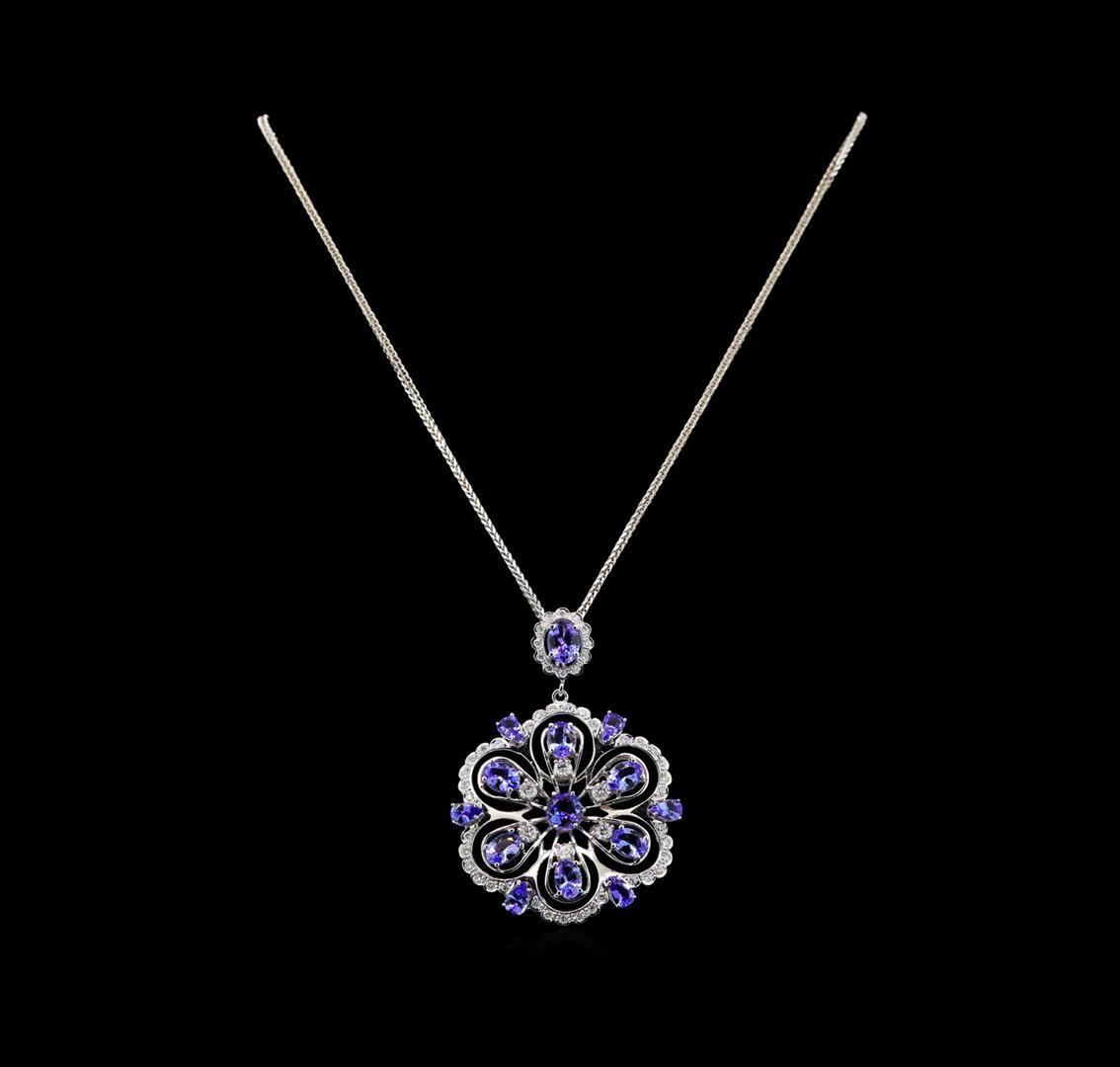14KT White Gold 8.42 ctw Tanzanite and Diamond Pendant With Chain