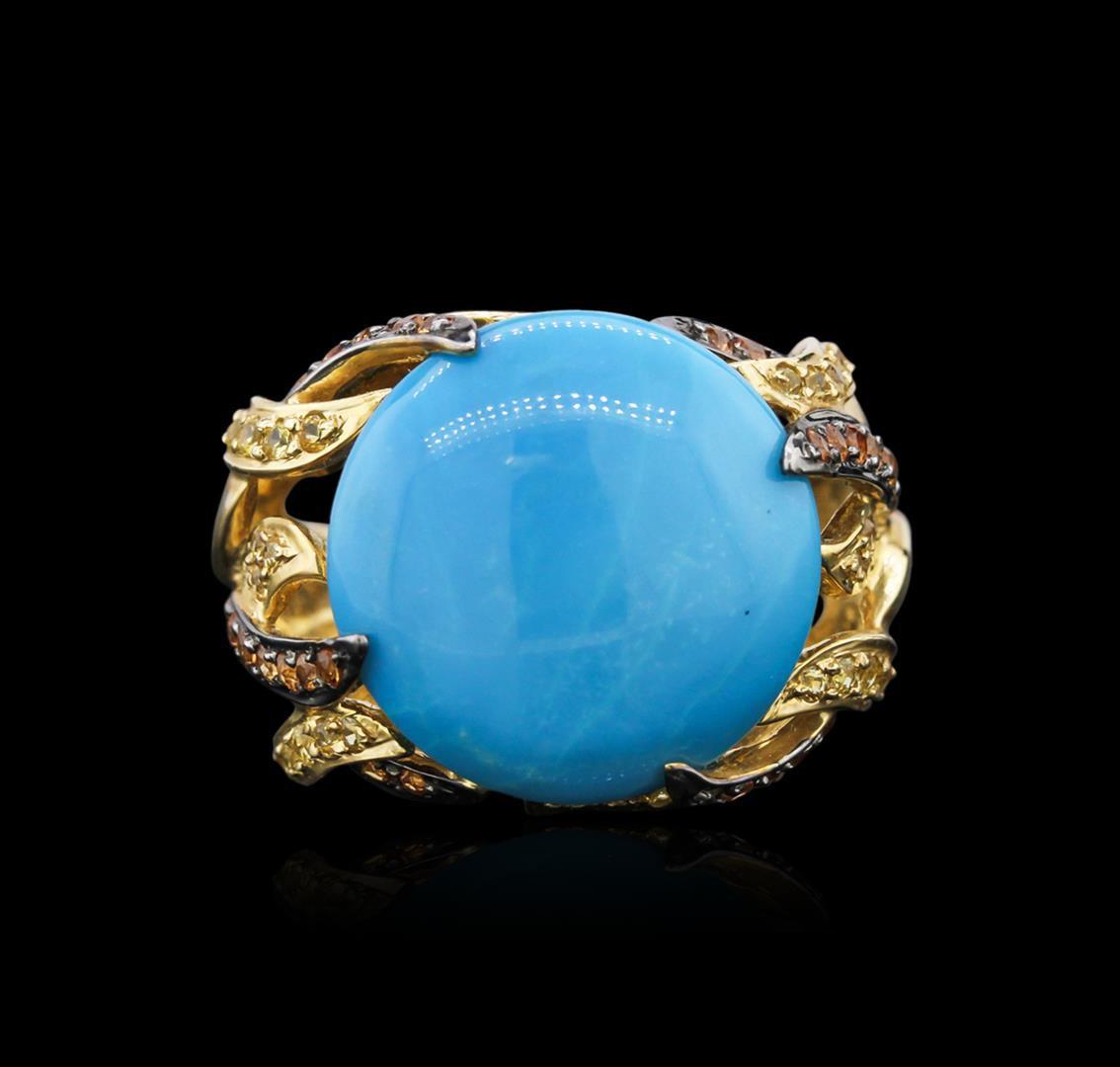 14KT Yellow Gold 7.64 ctw Turquoise and Sapphire Ring
