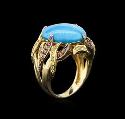 14KT Yellow Gold 7.64 ctw Turquoise and Sapphire Ring