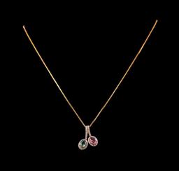 14KT Rose Gold 1.46 ctw Tourmaline and Diamond Pendant With Chain