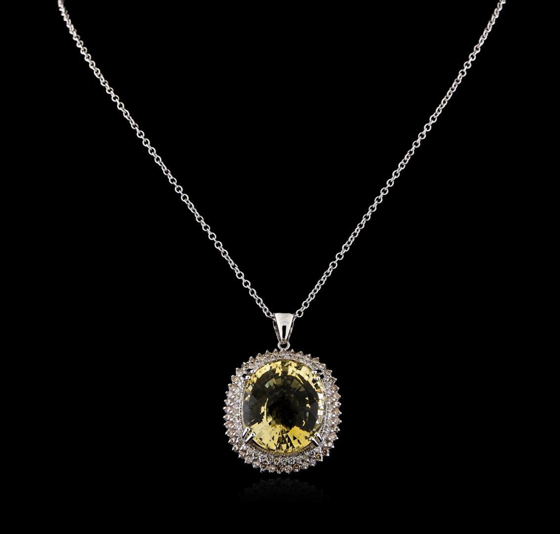 22.75 ctw Citrine and Diamond Pendant With Chain - 14KT White Gold