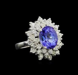 3.90 ctw Tanzanite and Diamond Ring - 14KT White Gold