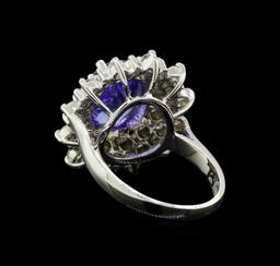 3.90 ctw Tanzanite and Diamond Ring - 14KT White Gold