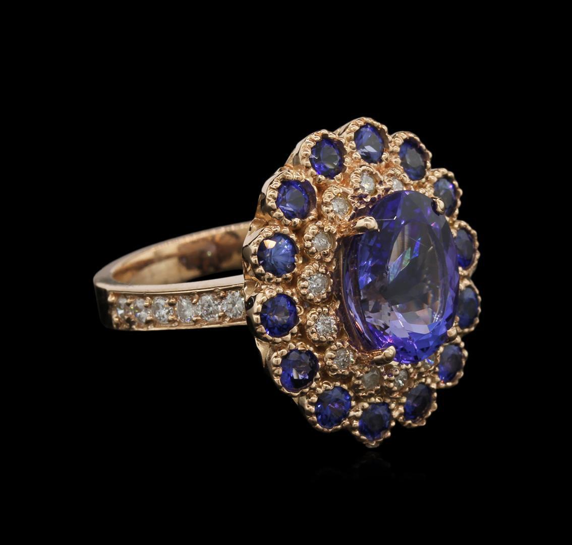 4.20 ctw Tanzanite, Sapphire and Diamond Ring - 14KT Rose Gold