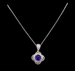 14KT White Gold 4.18 ctw Tanzanite and Diamond Pendant With Chain