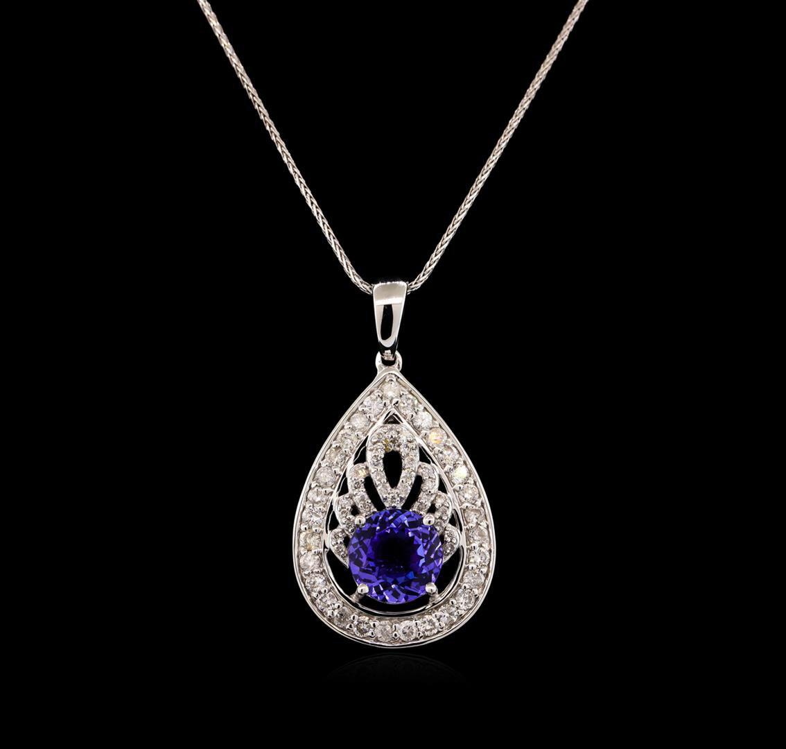 14KT White Gold 1.88 ctw Tanzanite and Diamond Pendant With Chain