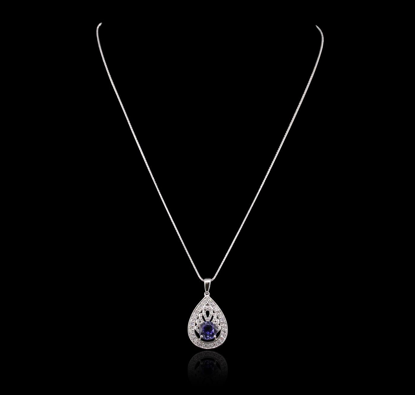 14KT White Gold 1.88 ctw Tanzanite and Diamond Pendant With Chain