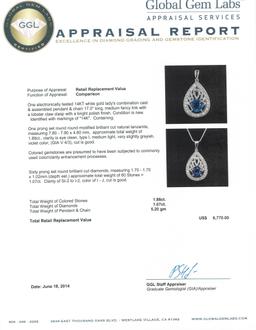 14KT White Gold 1.88 ctw Tanzanite and Diamond Pendant With Chain