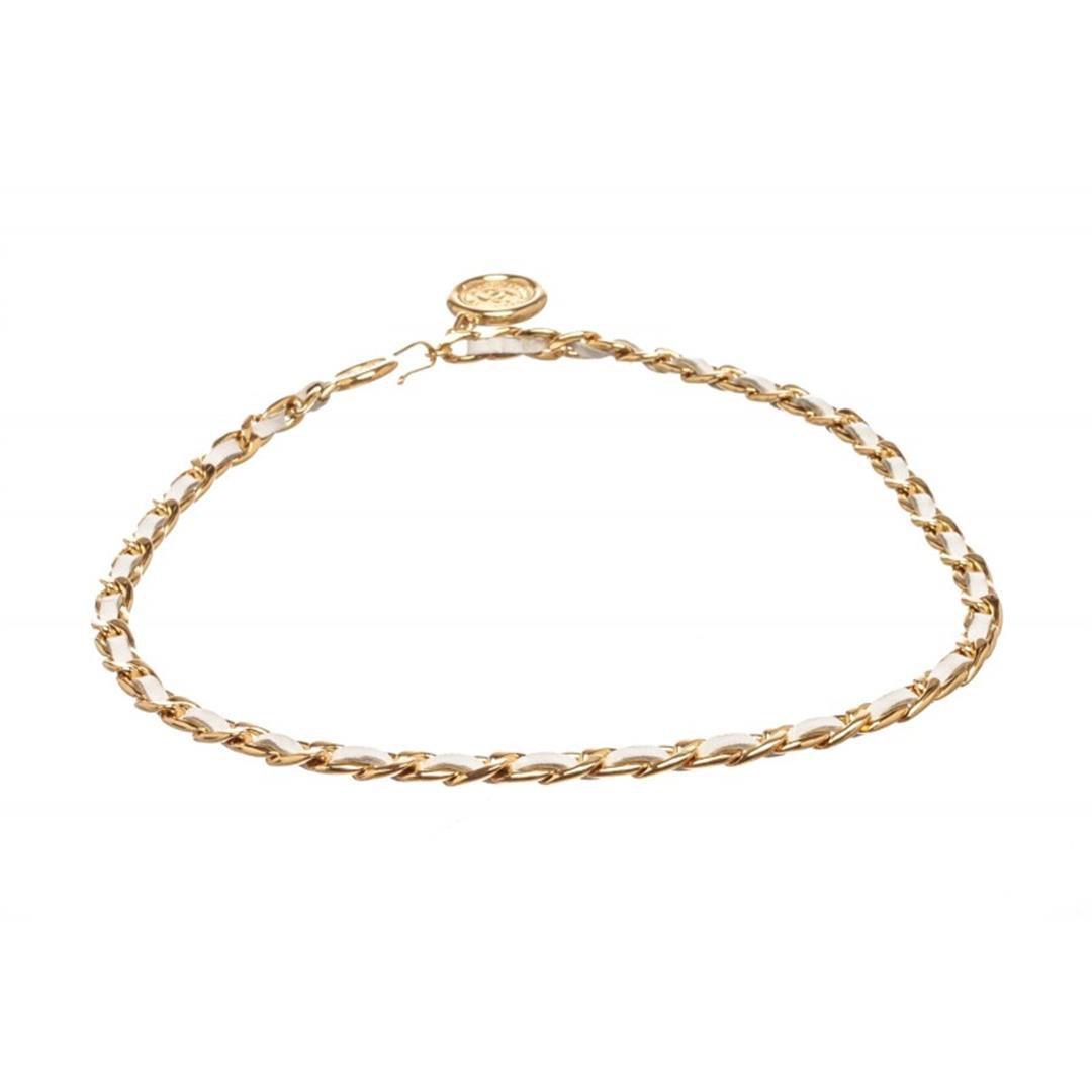 Chanel Gold Chain Link and White Leather 31 Rue Cambon Medallion Belt