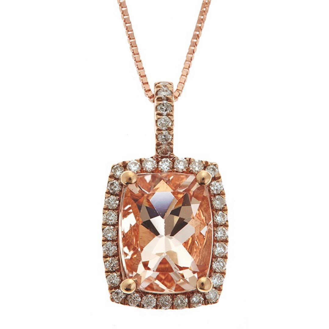 1.98 ctw Morganite and Diamond Pendant - 10KT Rose Gold