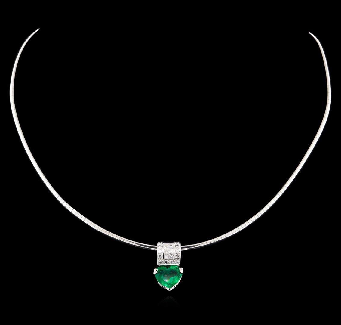 3.02 ctw Emerald and Diamond Pendant - 18KT White Gold