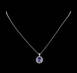 3.28 ctw Tanzanite and Diamond Pendant With Chain - 14KT White Gold