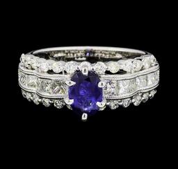 0.97 ctw Blue Sapphire And Diamond Ring - 14KT White Gold