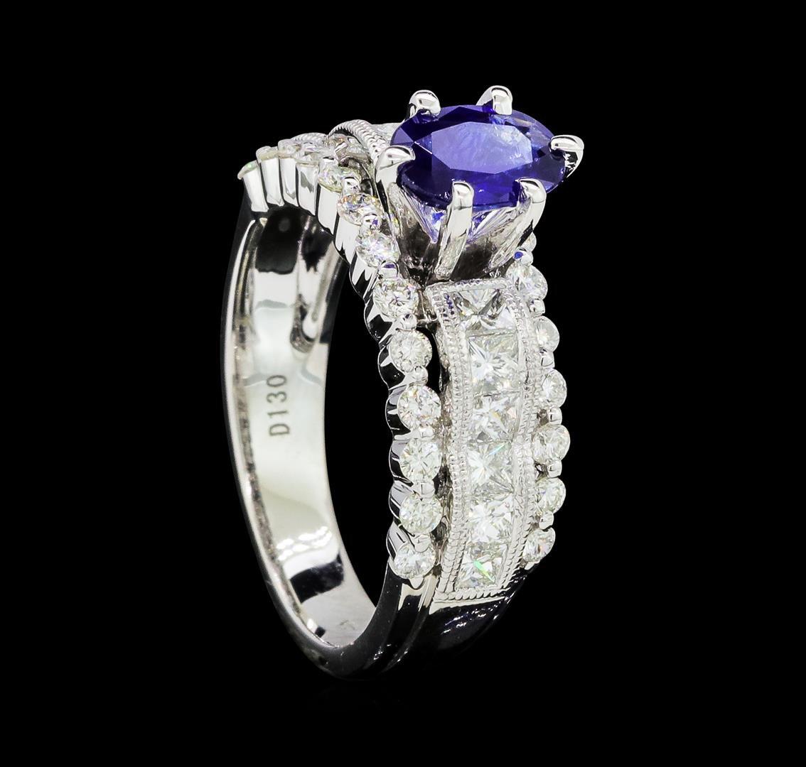 0.97 ctw Blue Sapphire And Diamond Ring - 14KT White Gold